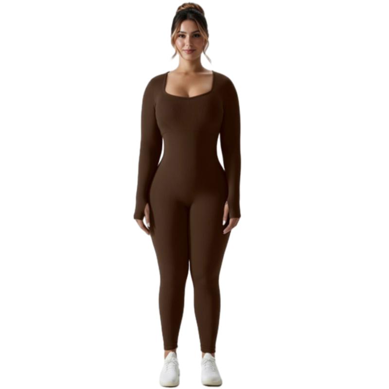 Women's High-Waisted Yoga Bodysuit Quick-Dry Long Sleeve Workout Top with Removable Pads High-Elasticity Slim Fit for Running Gym & Training Solid Black All-Season Fitness Apparel Tummy Control Jumpsuit Stylish Activewear