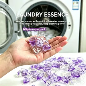 60pcs Lavender Laundry Pods, Five-In-One Stain Remover, Long-Lasting Scent, Large Capacity, Genuine Liquid Detergent, Laundry Beads