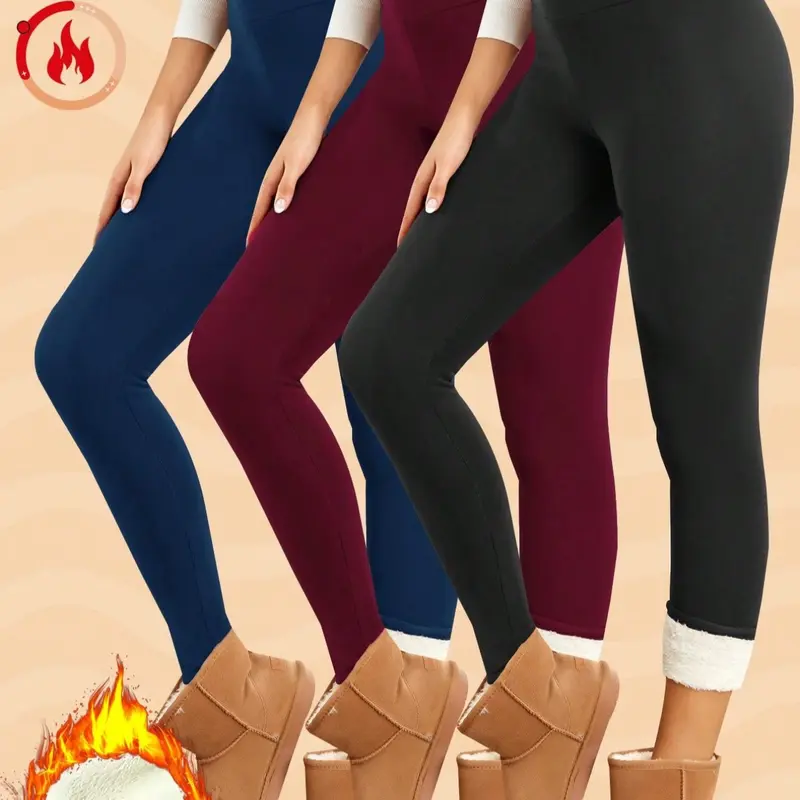 Women's Winter Fleece Lined Leggings, High Waist Thermal Warm Long Pants, Fit, Sporty Casual Daily Wear, Clothing, Pack of 3, Thickened & Comfortable