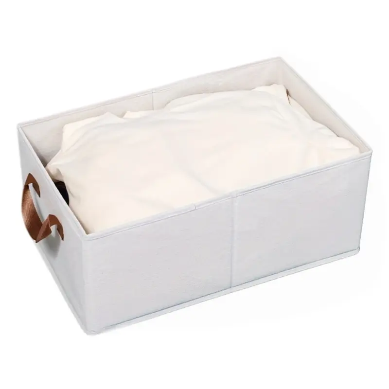 Cotton Blend Fabric Storage Bin with Handles - Foldable Camping Picnic Storage Basket for Outdoor & Closet Home Organization bag
