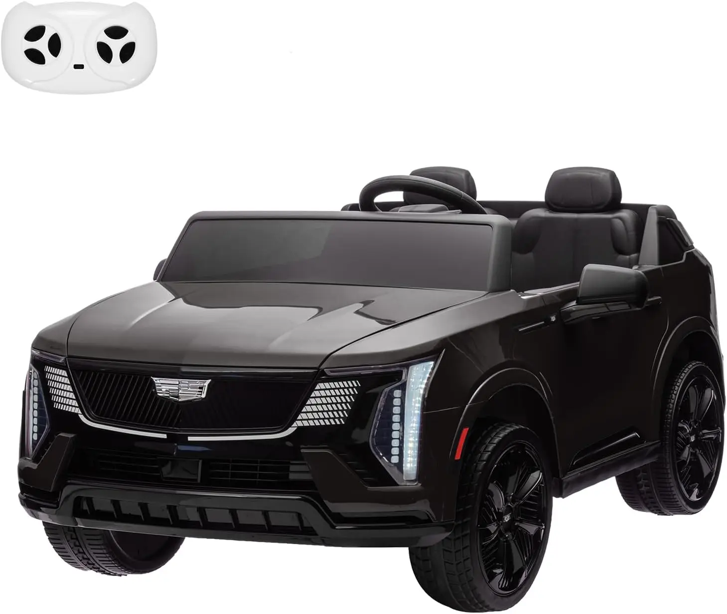 GAOMON Black 24V Two Seater Licensed Cadillac Ride On Car For Kids With Remote Control Powerful 130W Motors Music Led Lights Spacious Design Full Wheel Suspension Black