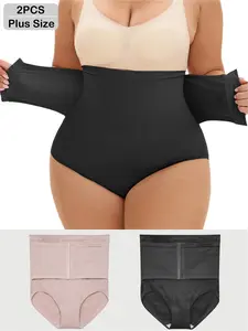 【Plus Size】 Solid High Waist Shapewear Panty, Tummy Control Shaper, High Stretch Shapewear Bottoms for Women