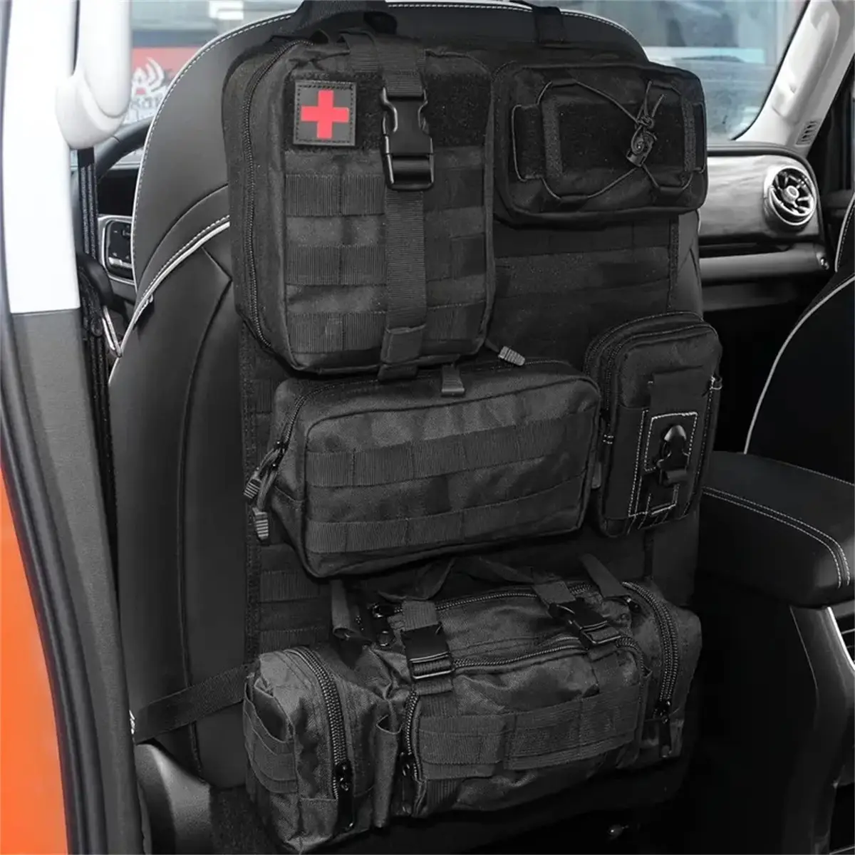 6-pieces Heavy-Duty MOLLE System Car Seat Organizer Pockets with Adjustable Buckles, Reinforced Nylon Backing, Attach Straps - Compatible with Jeeps, Trucks - Premium Gear Organization Storage for First Aid, Tools, Padded Vehicle Accessory, Trucks/Suvs