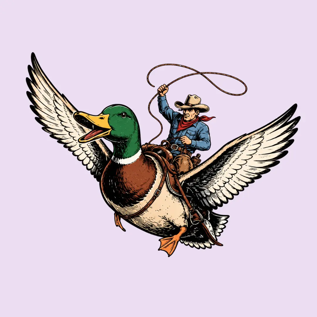 Funny Cowboy Riding Duck Sticker, Mallard Duck Vinyl Decal, Duck Hunting Sticker, Western Cowboy Gift, Waterproof Hunting Sticker
