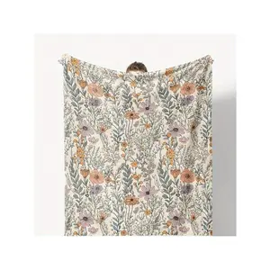 Large 50x60 Inch Vintage Floral Throw Blanket - Soft Flannel Bedspread/ Couch Cover - Pastel Pink, Yellow, Green, Blue, Purple, Orange, White, Beige - All-Season Luxury Bedding Living Room, Pink Chunky Throw