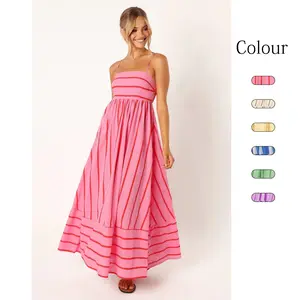 A versatile women's spring and summer dress with striped halter tops and backless skirts