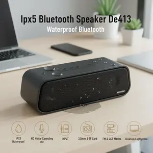 DE413 Wireless Bluetooth Speaker, IPX5 Waterproof, Built-in High-Definition Noise-Cancelling Microphone, Compatible with 3.5mm Audio Cable / TF Card, FM Mode / USB Bluetooth Mode, Suitable for Desktop or Laptop Speaker for Phone Calls and Music Playback