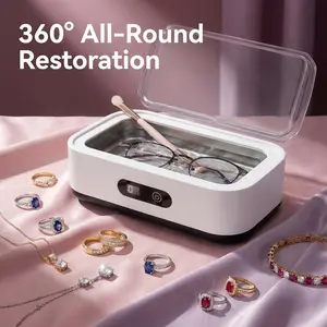 Ultrasonic Cleaner Machine 304 Stainless Steel Tank, 5 Pre Set Timer Modes 15 Min Deep Clean for Jewelry, Glasses, Watches, Dentures Sonic Cleaning Device for Eyeglasses Rings Watch Bands Dentures Retainers Coins Makeup Tools and Small Metal Parts
