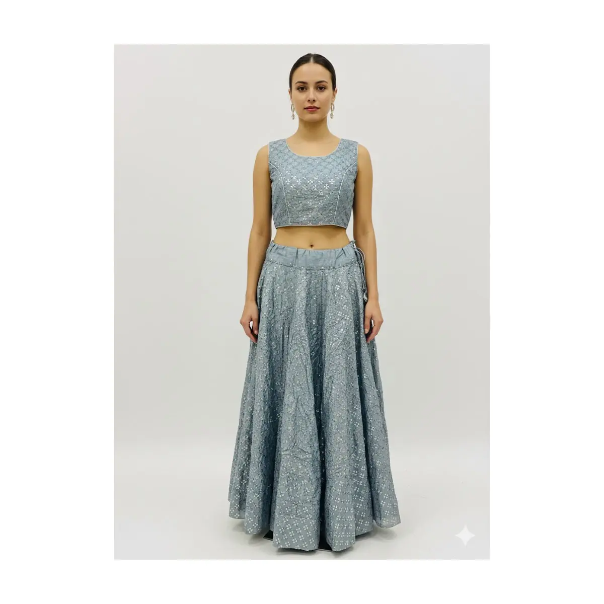 #K52 Stunning Grey Lehenga Choli (Unstitched sleeve attached with blouse) Set with Sequin Work | Festive Party Wear