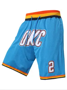 Men's 2 Blue Vintage Embroidered Zipper Basketball Shorts, Athletic Shorts, Casual Fitted Training Pants for Spring & Fall, Moderate Fabric Comfort