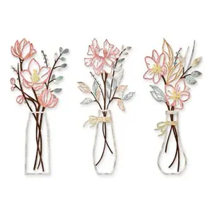 3 Pcs Metal Flowers Wall Arts Rustic Farmhouse Decor Bathroom Wall Decor Dining Room Wall Decor Minimalist Decor Housewarming Gifts (Multicolored)