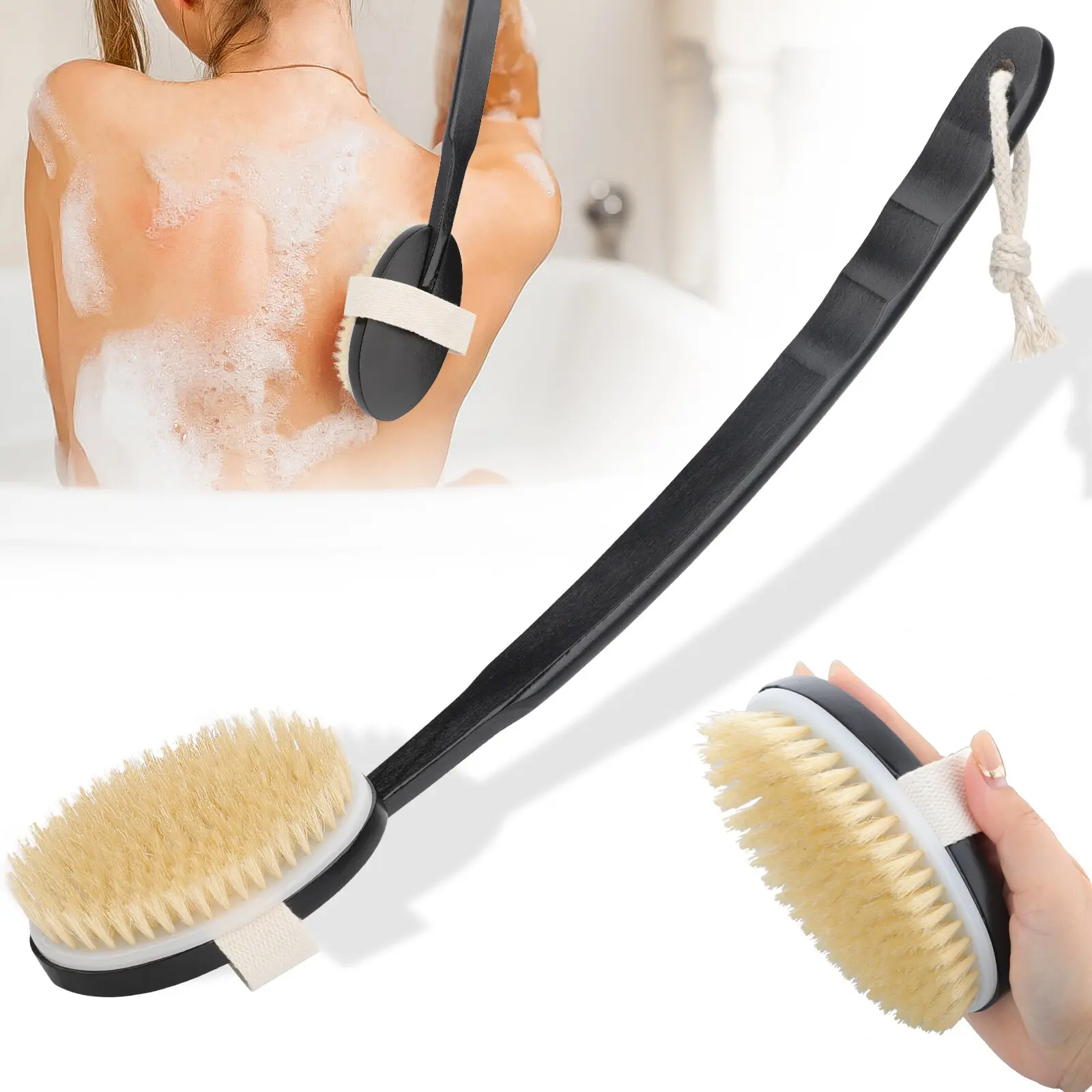 Back Scrubber for Shower, Long Handle Detachable Bath Brush Exfoliator for Body