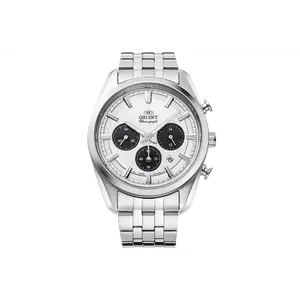 Orient Men's Stretto Chronograph Watch in Stainless Steel, Solar Quartz Movement with Sapphire Crystal, 40mm White Dial, RA-TX0305S10B