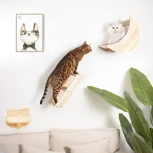 Cat rack wall-mounted hammock climbing frame three-piece set moon-shaped solid wood hammock solid wood steps suitable for indoor cat activities and rest wall-mounted pet furniture Home