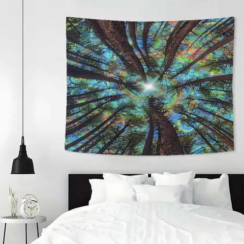Forest Sky Pattern Durable Decorative Polyester Tapestry, 1 Count Wall Hanging Decor, Aesthetic Tapestry for Bedroom Home Office Decor with Free Installation Accessories, Living Room Wall Decor