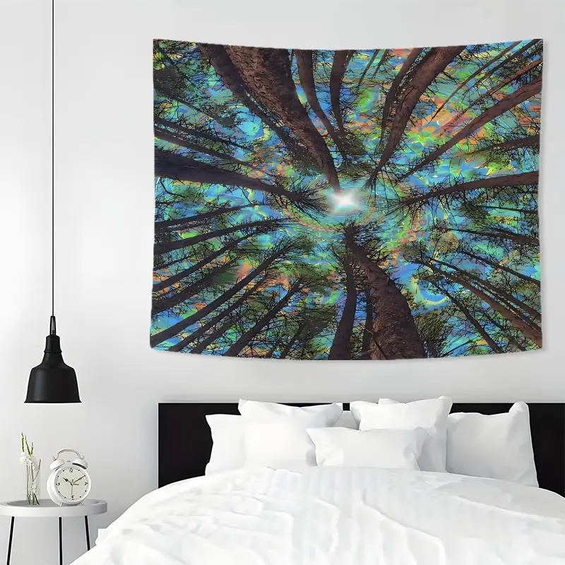 Forest Sky Pattern Durable Decorative Polyester Tapestry, 1 Count Wall Hanging Decor, Aesthetic Tapestry for Bedroom Home Office Decor with Free Installation Accessories, Living Room Wall Decor