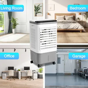 Gray and White 3-in-1 Portable Evaporative Swamp Cooler - 720R Copper Motor, 461CFM, 5.28 Gal Water Tank, 4 Ice Packs, 12H Timer, Remote Control, Scroll Casters for Indoor/Outdoor Use