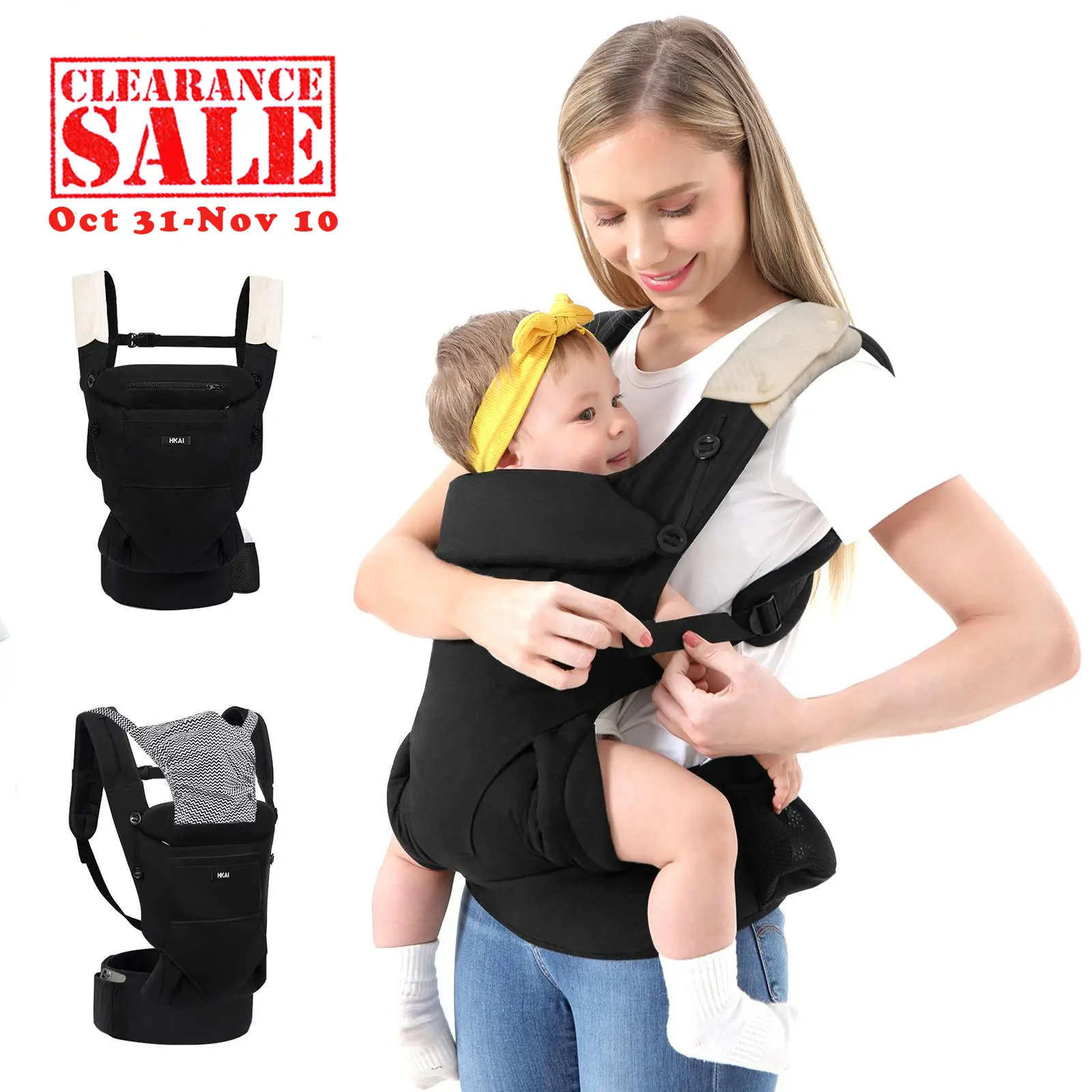 【Clearance sale】Baby Carrier, Ergonomic Baby Carrier for Newborn to Toddler with Adjustable Waistband & Breathable Mesh, Multifunctional Pocket, All C