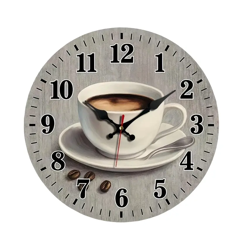 10 inch A Round Wall Clock with a Coffee-colored Clock Face and Wood Grain Background Design, Featuring Silent Non-ticking Movement. Suitable for Home Holiday Decoration and as a Gift