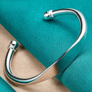 925 Sterling Silver Double Bead Cuff Bangle Bracelet For Women Man Fine Fashion Jewelry