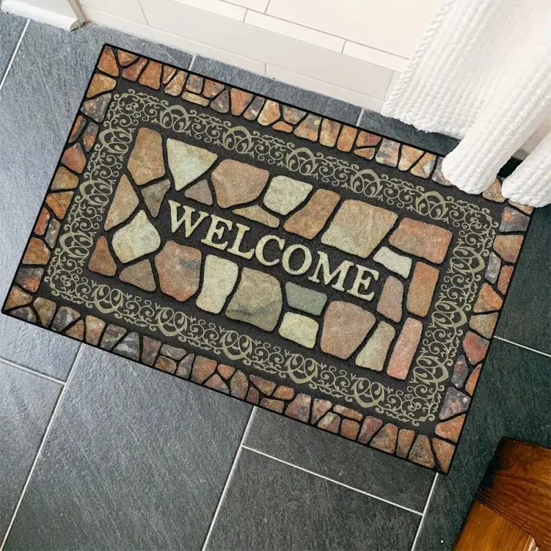 Stone Pattern Heavy-Duty Anti-Slip Absorbent Welcome Door Mat with Anti-Slip Back, Machine Washable Indoor Outdoor Rugs for Home Entryways, Modern Home Decor, Front Door Decor, Kitchen Bathroom Accessories, Stone Look
