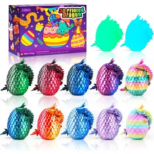 12pcs 3D Printed Dragon Eggs, Cool Articulated Crystal Dragon Toys for Boys Kids Teen, Surprise Dinosaur Eggs for Party Favors, Fun Goodie Bag Stuffers for Birthdays, Classroom Prizes