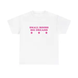 Small Boobs Big Dreams Unisex Heavy Cotton Tee Y2K Iconic Funny Sarcastic It Girl Shirt Sassy Edgy Chaotic Unhinged Cute Bar Party Top Gift, Adult funny T-shirt, Gift for Woman and Man