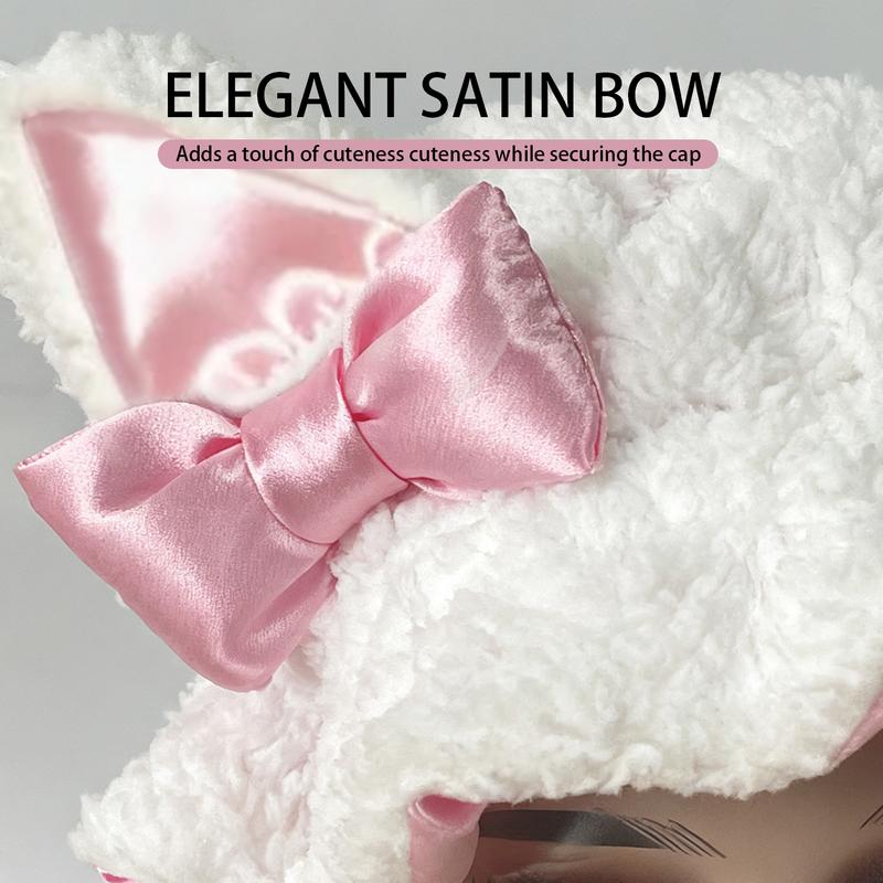 White Kitte Sleep Bonnet with Satin Lining Curls & Blowouts, Heatless Haircare Elastic Night Cap for Curl Protection Braids & Heatless Styling Daily