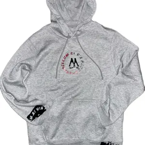 “Moxy Parabellum” Two-Toned Grey Hoodie with Distinctive Logo and Drawstring Design
