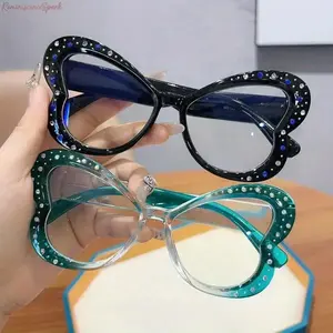 2-Pack Women's Bling Rhinestone Large Frame Glasses, 2026 New Teal Clear Non-Prescription Design, Lightweight Decorative Eyewear, Versatile Fashion Daily Accessories for Gatherings, Leisure and All-Day Casual Wear
