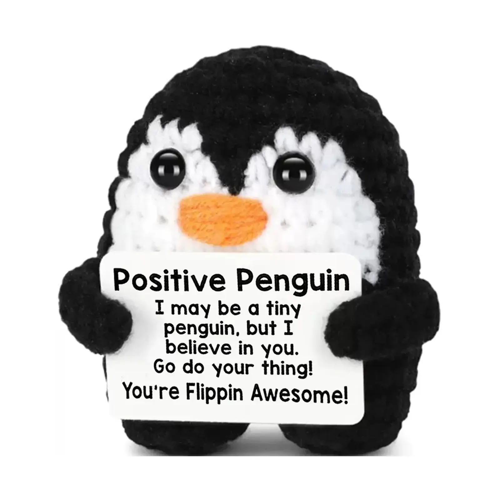 Positive Penguin Handmade Crochet Huggable Plush Stuffed Animal | "You're Flippin' Awesome" Inspirational Uplifting Gift | Cute Desk Buddy for Encouragement | Unique Motivational Present for Friends & Students