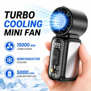 Portable Turbo Cooling Fan, Semiconductor Cooling Handheld Fan with 15000RPM High-Speed Motor, 199 Adjustable Speeds, 5000mAh Rechargeable Battery, Up to 15 Hours Runtime, Mini Personal Fan for Travel, Office & Outdoor, mini Fan