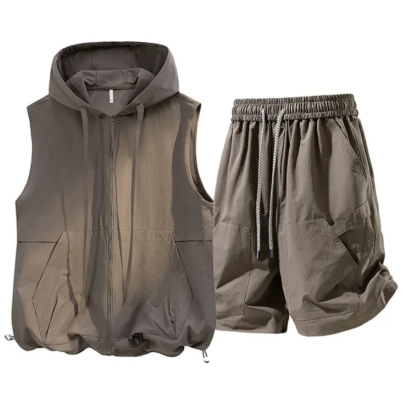 2026 Summer New Men’s Versatile Casual Sleeveless Hooded T‑Shirt & Shorts Set — Hooded Sleeveless T‑Shirt + Versatile Bermuda Shorts Two‑Piece Set, New Solid Color Minimalist Style Men’s Set #SummerWins #Father’sDayGift