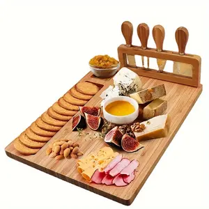 1 Count Bamboo Cheese Board, Creative Cheese Tray, Wooden Cutting Board Set, Kitchen Utensils, Christmas New Year Kitchen Accessories, Kitchenware