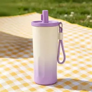New 304 stainless steel insulated cup Travel Tumbler Thermal Flask with trendy gradient diamond pattern, comes with a handle and car-ready cooling straw.