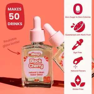 Allways Drops Natural Black Cherry Water Enhancer | Sugar-Free, Zero Calories, Monk Fruit Sweetened | Glass Bottle for On-the-Go Hydration | Kids & Adults | 50 Servings