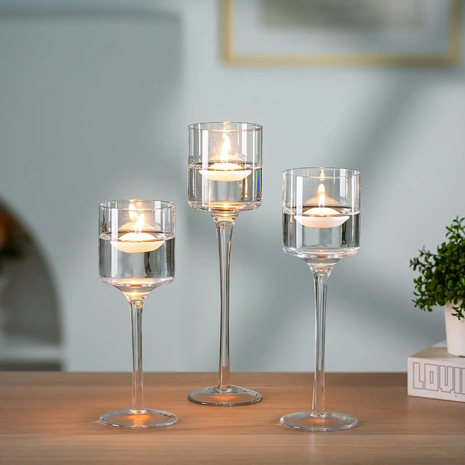 Glass Candle Holder  Light Candle Holders Set of 3 Tall Tealight Candle Holder for Table Centerpiece Clear Candleholders for Pillar Candles Floating Candles Holder for Wedding  Bathroom