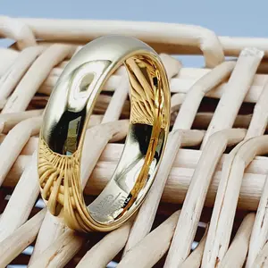 Domed 14k Yellow Gold Tungsten Ring for Men - 5 MM Wide, Comfort Fit, Shiny Polished