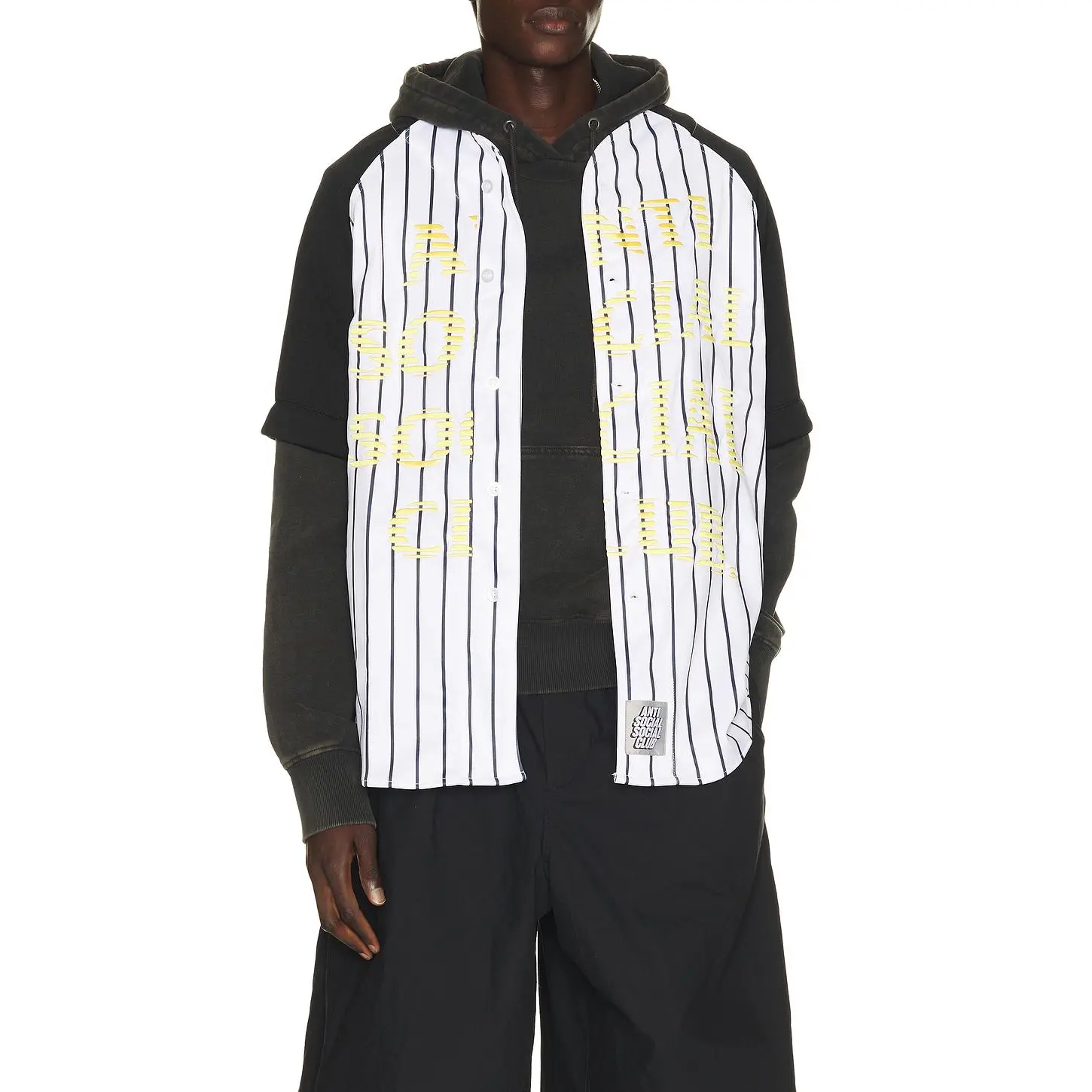 Anti Social Social Club Pinstriped Baseball Jersey in Black & White
