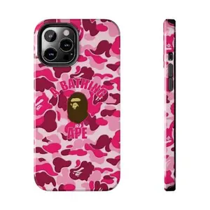 Bape A Bathing APE Phone Case, Pink Camo Phone Cover for iPhone 15, 14, 13, 12, 11 Pro Max, Plus, Pro, XS Max, X, XS, Durable Accessories