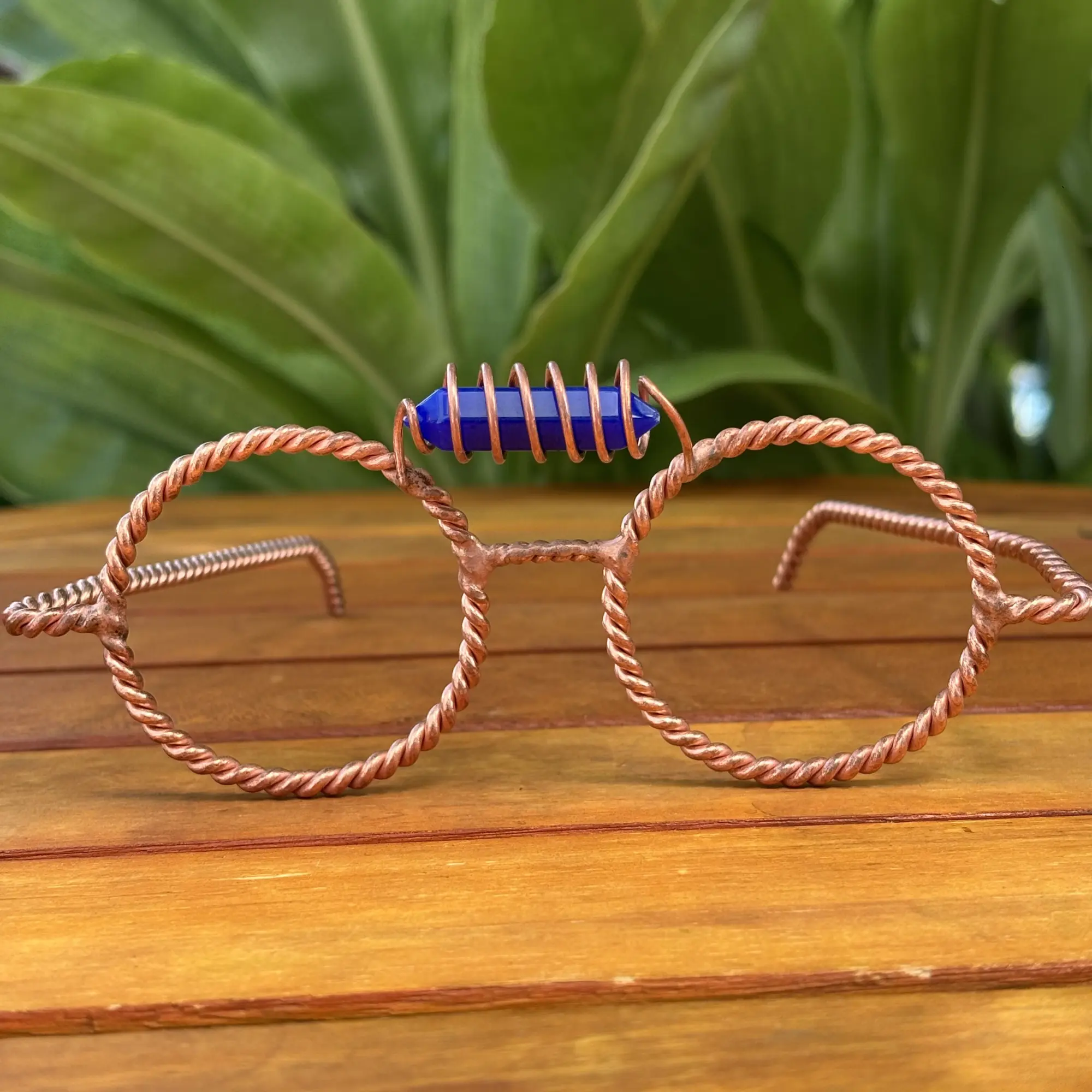 Sodalite Crystal Copper Wire Glasses, Handcrafted Twisted Frame, Unique Boho Artisan Gift