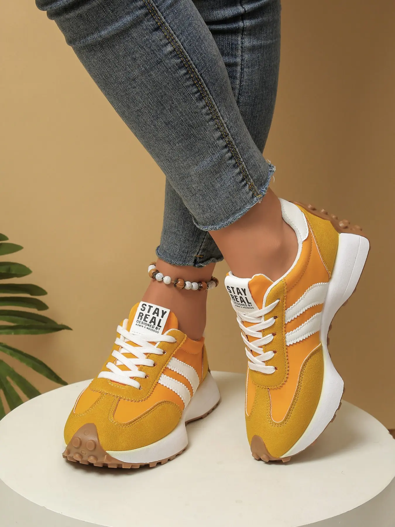 Women's Comfortable Lace-Up Sports Shoes, Lightweight Multi-Functional Casual Shoes, All-Season Wear, Anti-Slip Rubber Sole