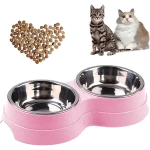 Double Cat Food Bowl -Stainless Steel Bowls with Easy-to-Clean Detachable Design, Non-Slip Base, Pet Feeder for Kittens and Medium Cats (Pink)
