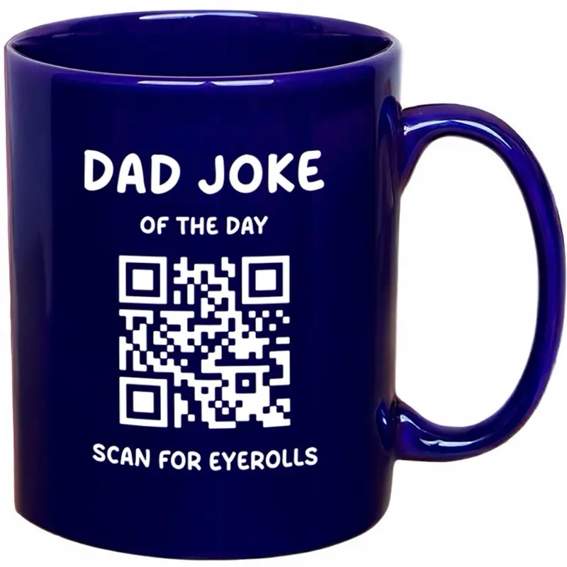 Daily Dad Joke Mug Funny Coffee Mug Gift For Father's Day Birthdays & Christmas Best Daddy Ever QR Code Cup From Son Daughter or Wife Ceramic Legend Scannable Code Daily Laughs Heartfelt Hilarious Microwave Dishwasher Safe Navy Blue