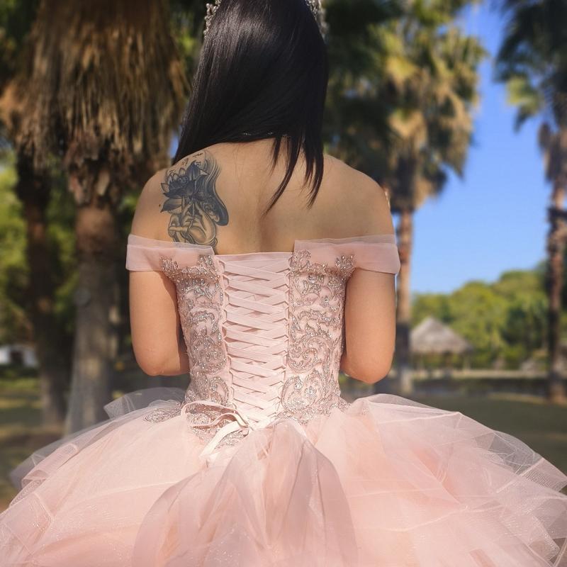 NO.27 Sequined Patterned Glitter Net Quinceañera Dress with Tulle Flounces Design On Skirt L.blue Blush Champagne Ball Gown Dress