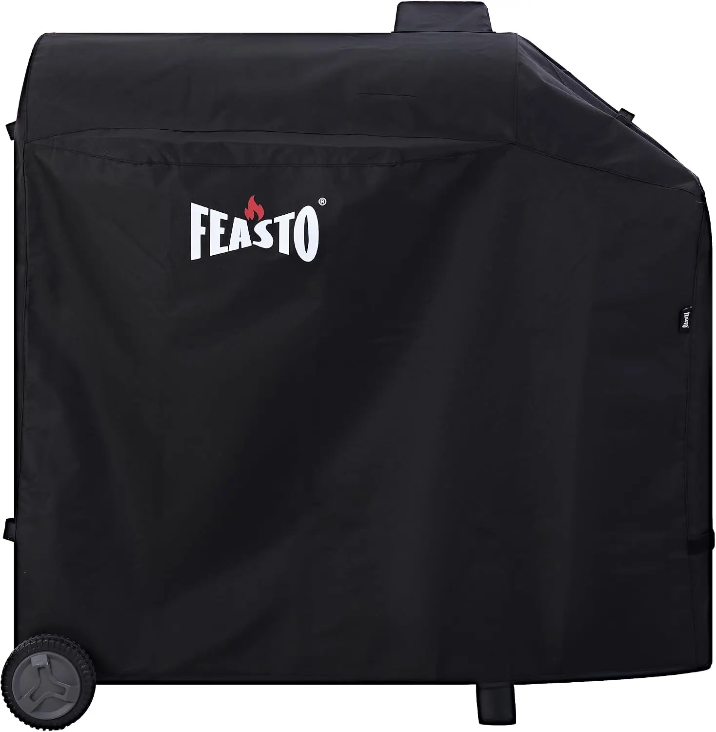 FEASTO 44-Inch Waterproof 600D Heavy-Duty Outdoor Charcoal Grill Cover with Side Table Compatibility, Handles, and Hook-and-Loop Straps, Black