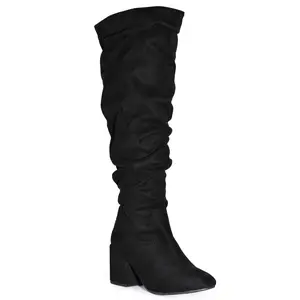 Wild Diva ADA-32W Women's Faux Suede Wide Calf Fit Slouchy Almond Toe Chunky Block Heel Fashion Boots Wide Calf Women's Knee