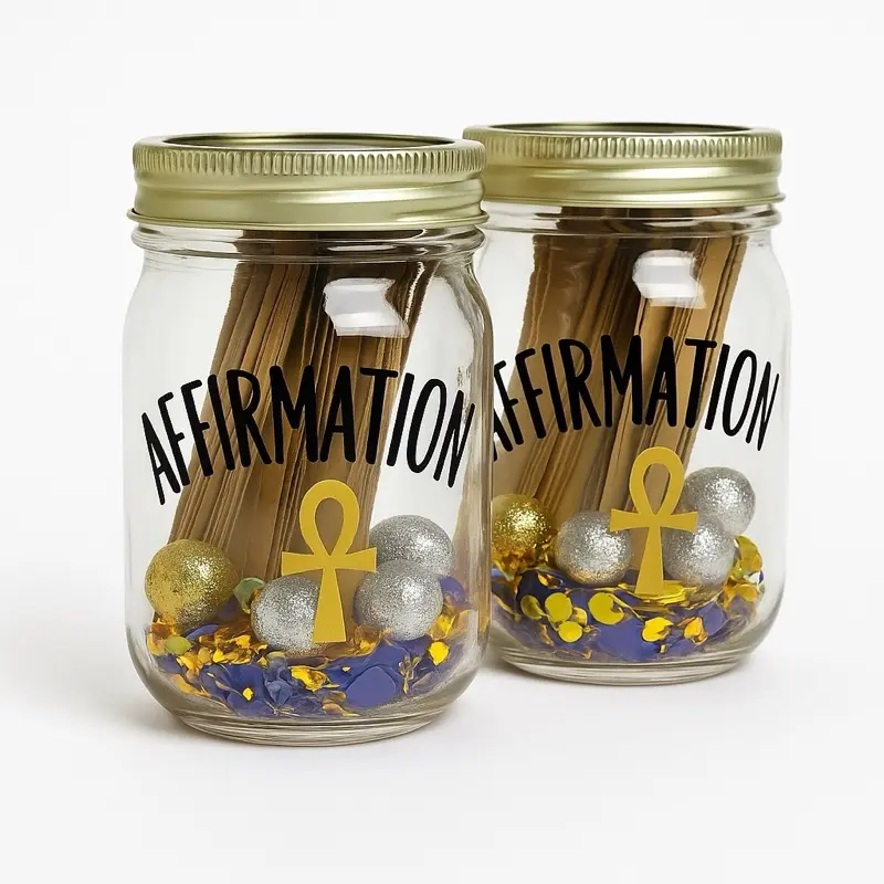 Daily Affirmation Jar 30 Days of Positive Intentions Manifestation Ritual Tool Self Love Gift with Gold and Silver Decorations Handwritten Affirmations for Daily Use