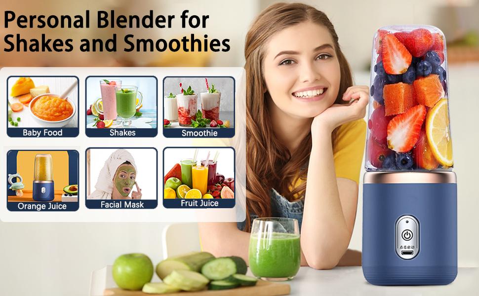 14oz Portable Blender, 6 Blades USB Rechargeable Personal Blender for Smoothies & Juices, Travel Outdoor Blender with Cup & Lid (Pink) everyday hydration multifunctional tool bpa free kitchen gadget