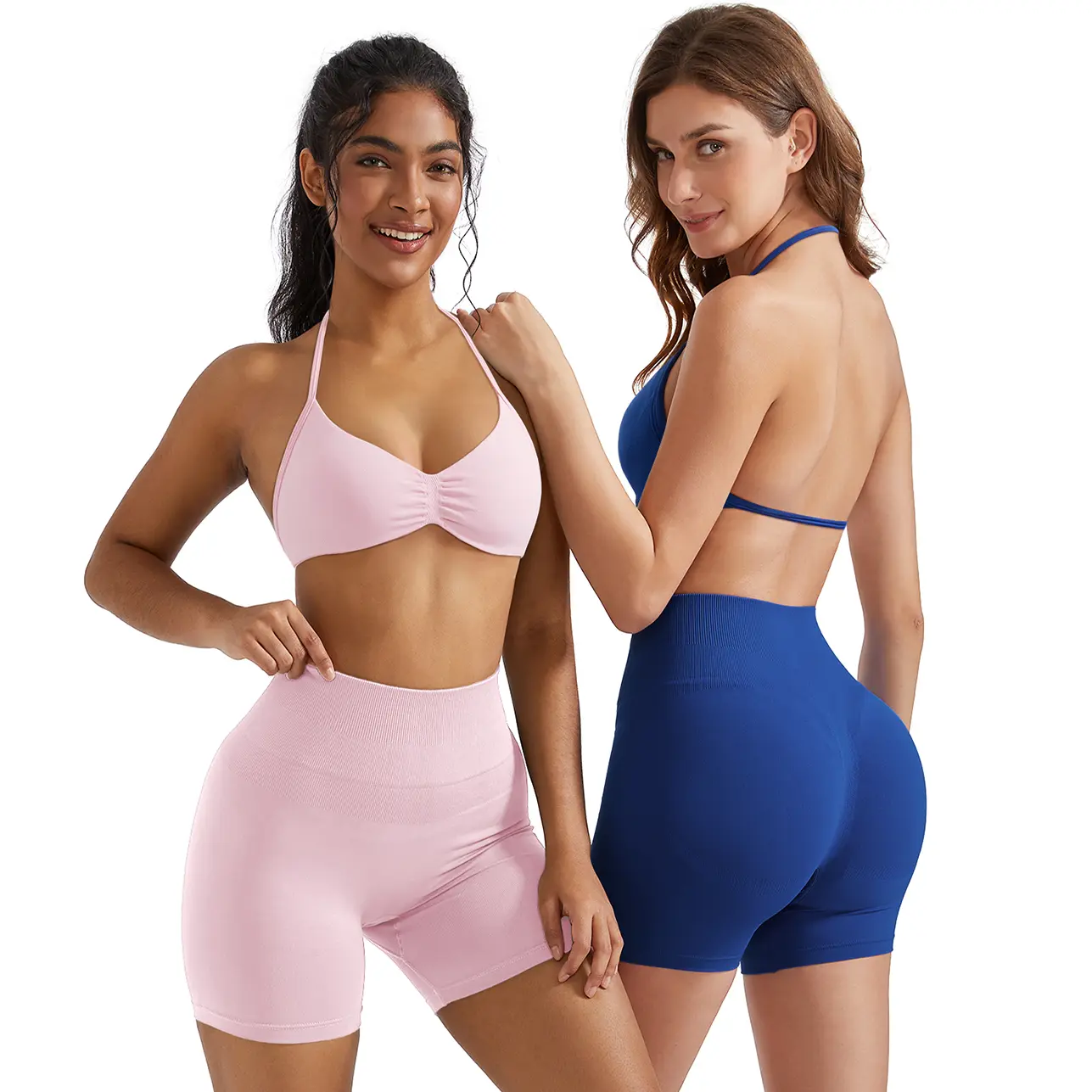 OMKAGI Women's Padded Halter Yoga Sports Bra, Strappy Open Back Crop Top for Gym Workouts